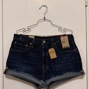 Levi's Dark Indigo Rolled Hem 501 Jean Shorts